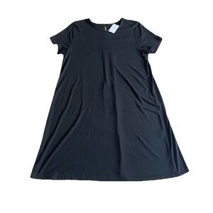 J. Jill Wearever Collection Medium Petite Black A-line Swing Dress Short Sleeve